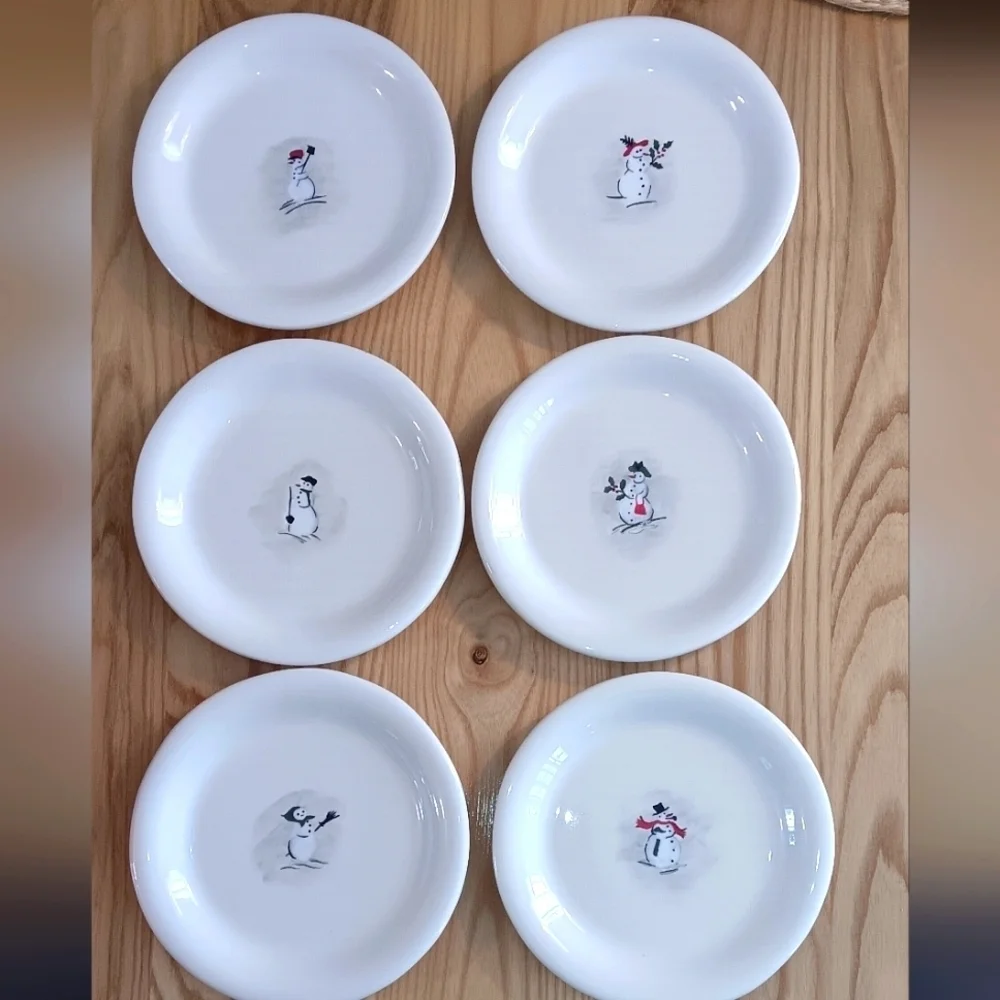 William Sonoma Snowman Dessert Plates Set Of Six